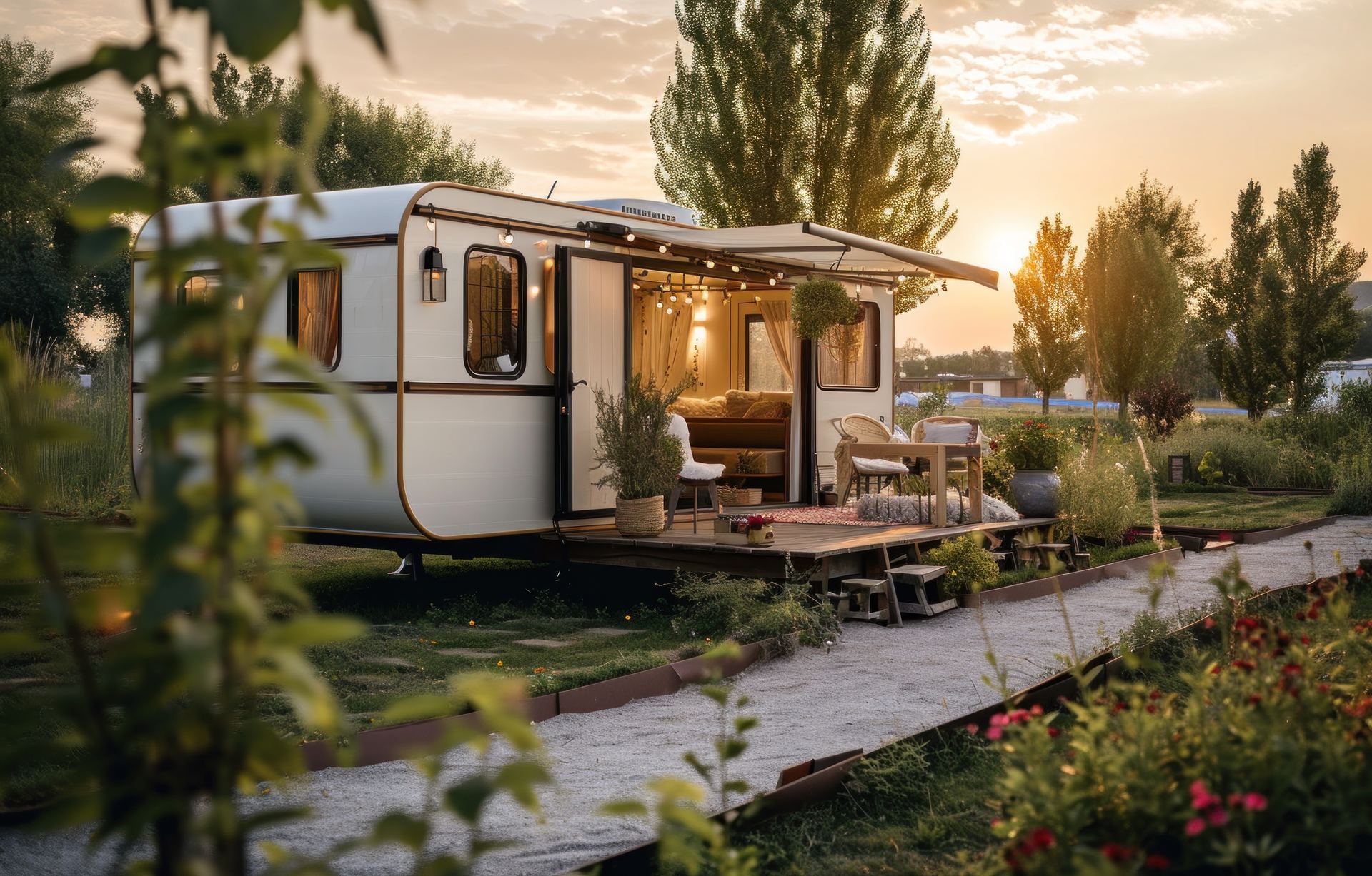 Travel trailer camper parked outdoors