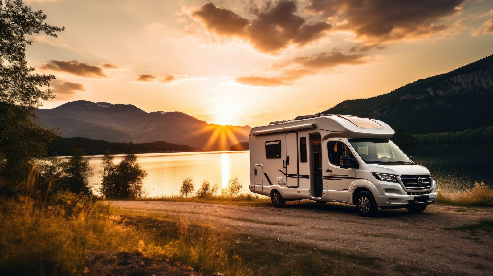 Motorhome RV traveling on the open road
